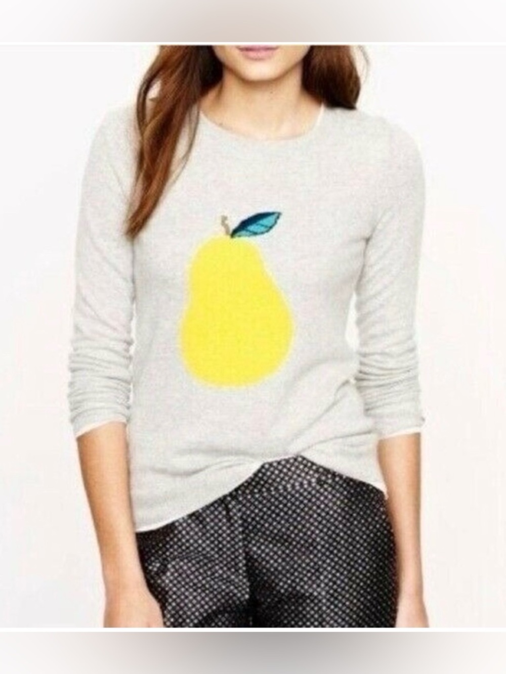 J. Crew Gray Sweater with Yellow Pear Motif